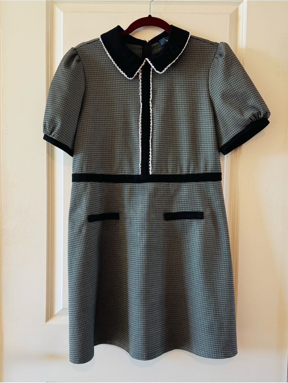 ModCloth Xl Retro Mod Scholar Houndstooth Collared Puff Sleeve Dress - Picture 12 of 12
